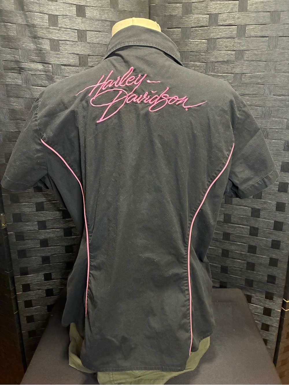 Harley-Davidson Black Polo with Pink Script and Piping